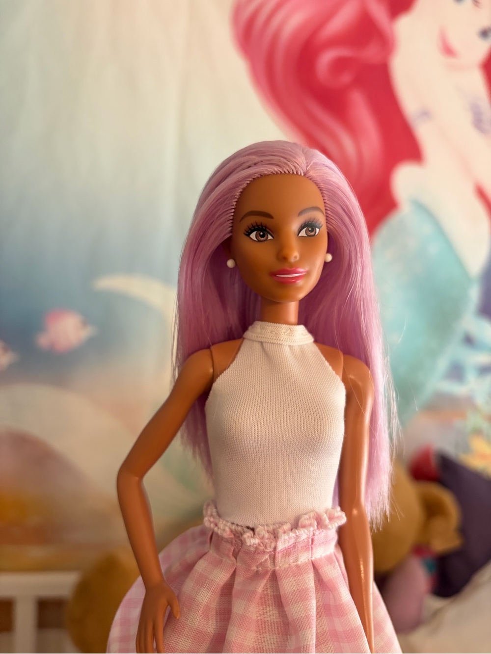Barbie Pastel Pink-Headed Doll with White Top